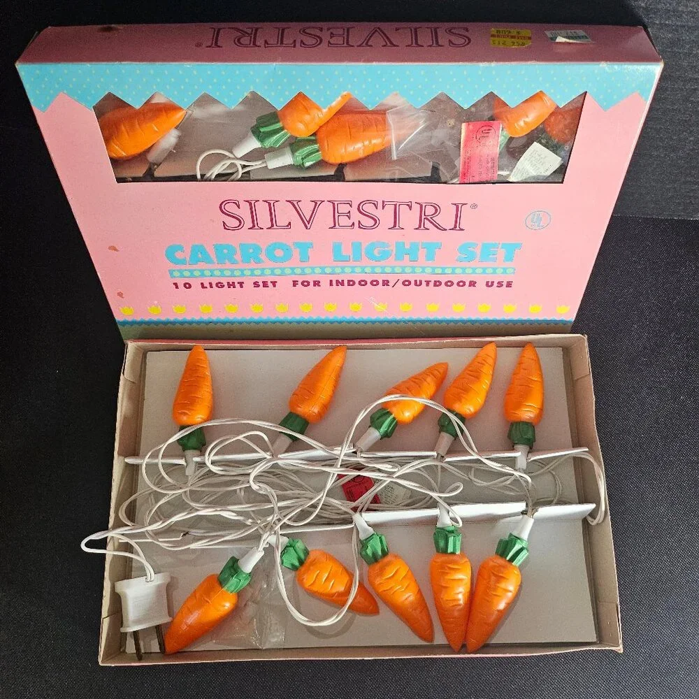 Rare Vintage Silvestri Easter Carrot String 10 Light Set New Old Stock In Box